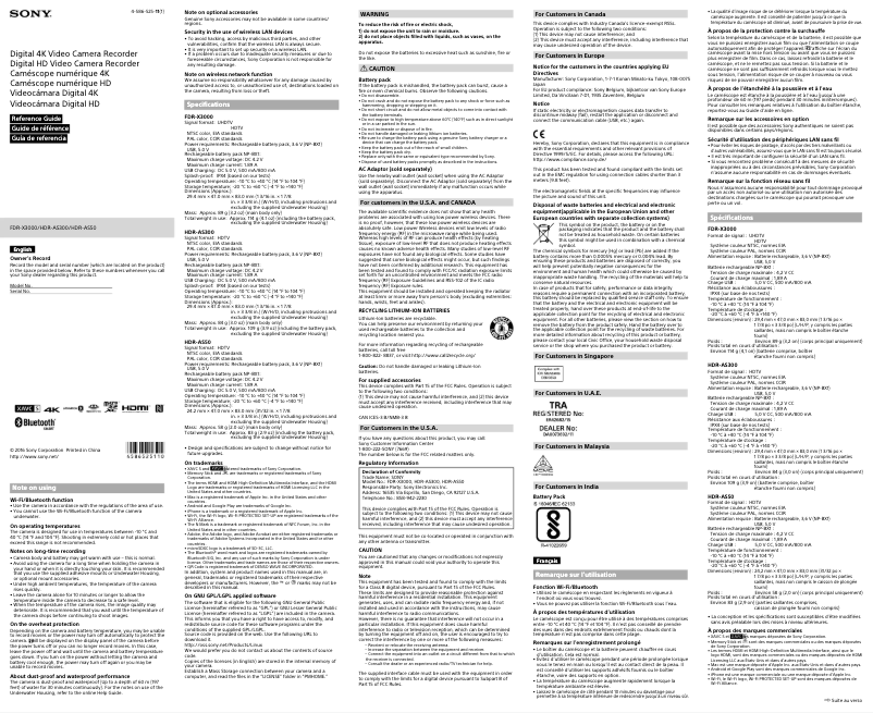 Image de la première page du manuel de l'appareil FDR-X3000