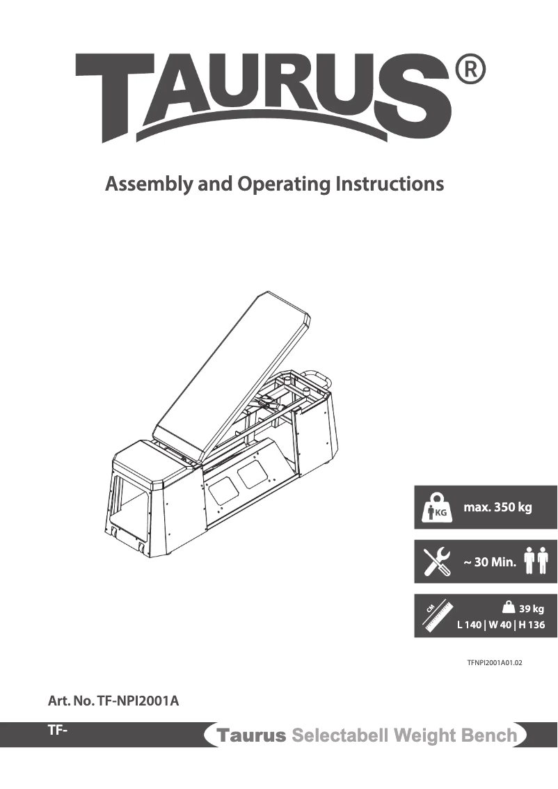 Página 1 del manual Manual de usuario Taurus Selectabell Weight Bench