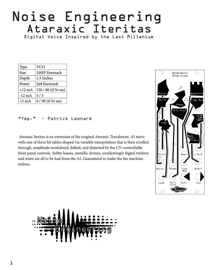 Page n°1 - Manuel utilisateur Noise Engineering Ataraxic Iteritas