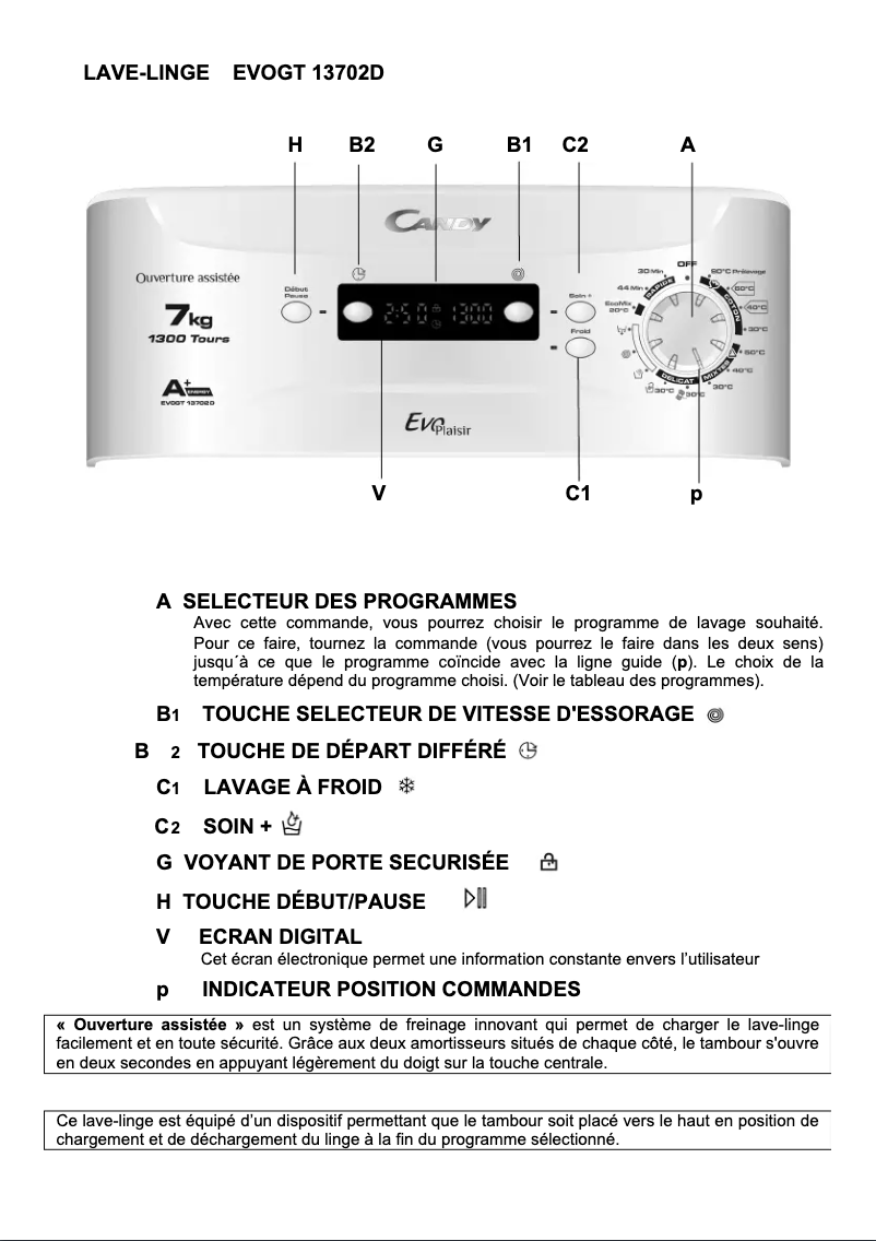 Page n°1 - Manuel utilisateur Candy EVOGT13702D/1-47