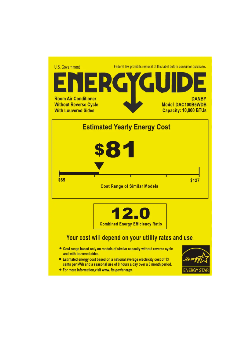 Page 1 de la notice Label énergétique Danby DAC100B5WDB