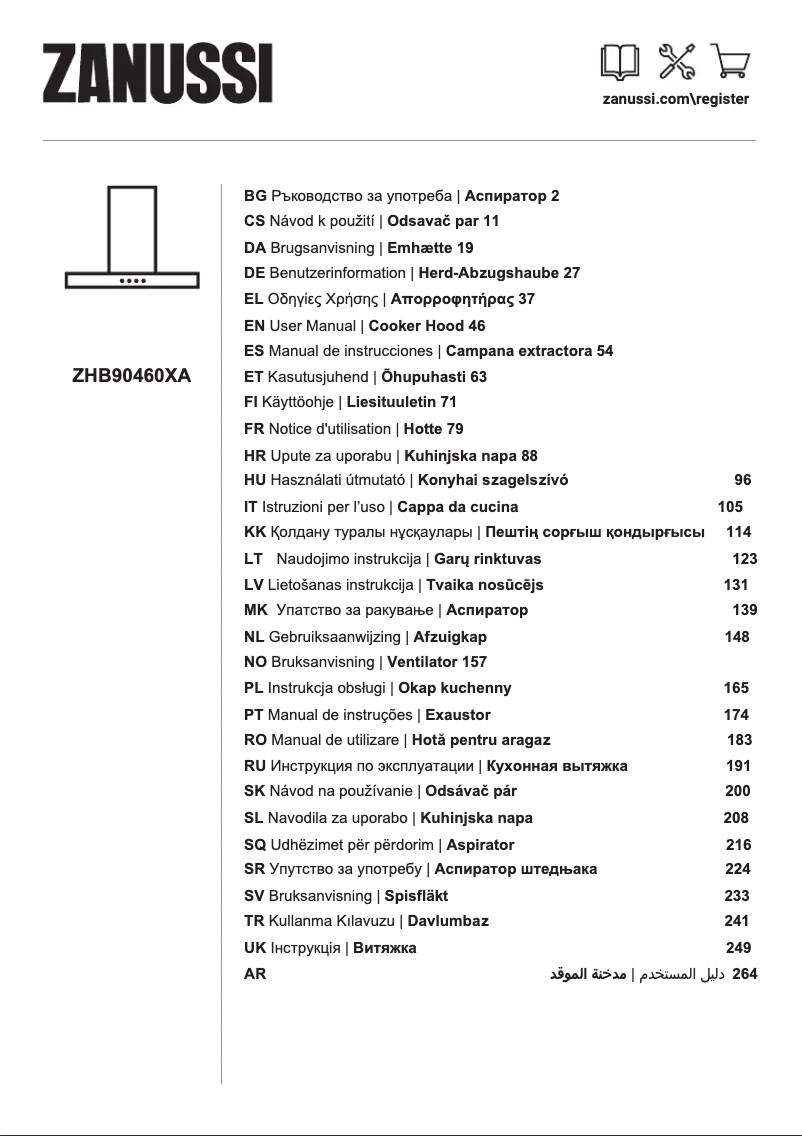 Page 1 de la notice Manuel utilisateur Zanussi ZHB90460XA