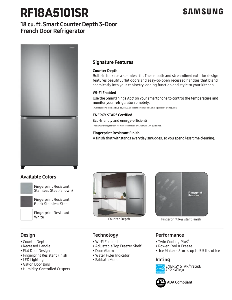 Page 1 de la notice Fiche technique Samsung RF18A5101SR