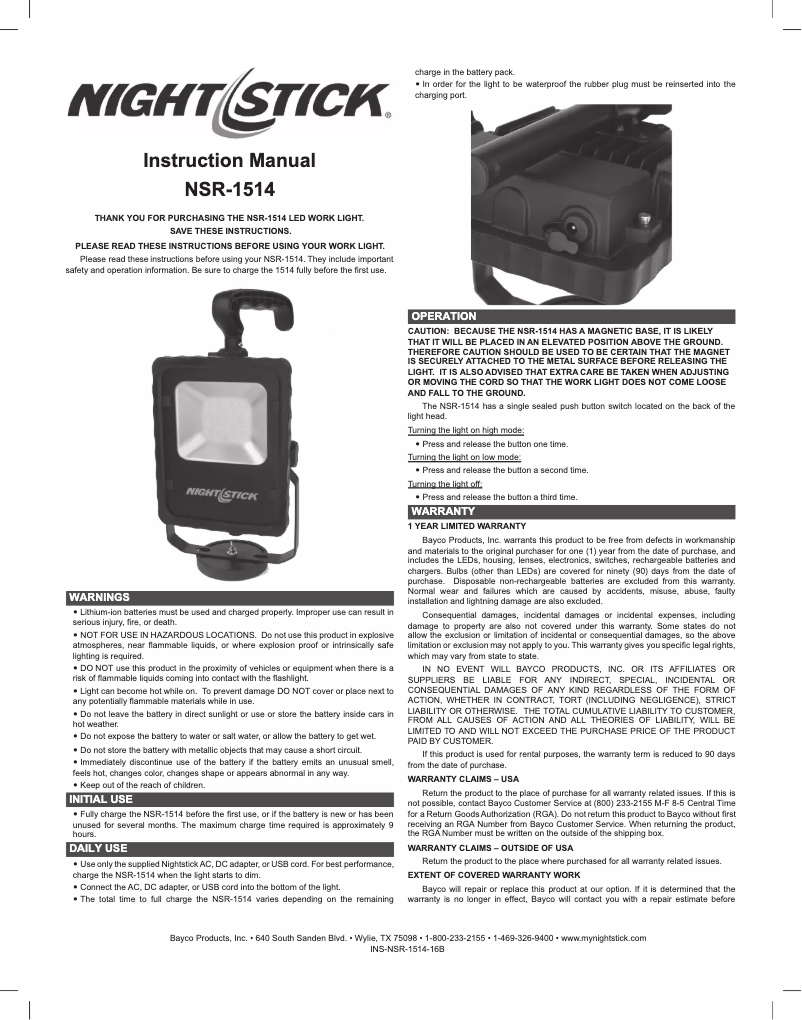 Página 1 del manual Manual de usuario NightStick NSR-1514