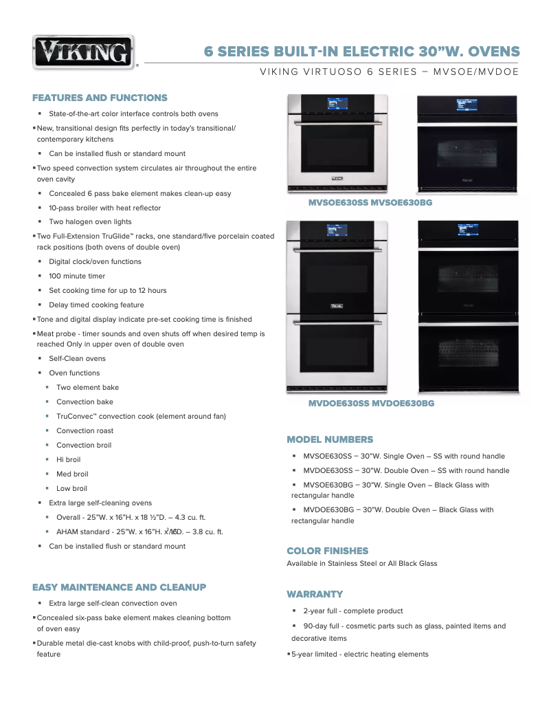 Page 1 de la notice Fiche technique Viking MVDOE630BG