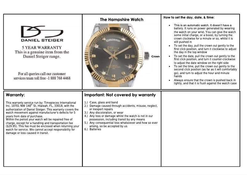 Page n°1 - Manuel utilisateur Daniel Steiger Hampshire