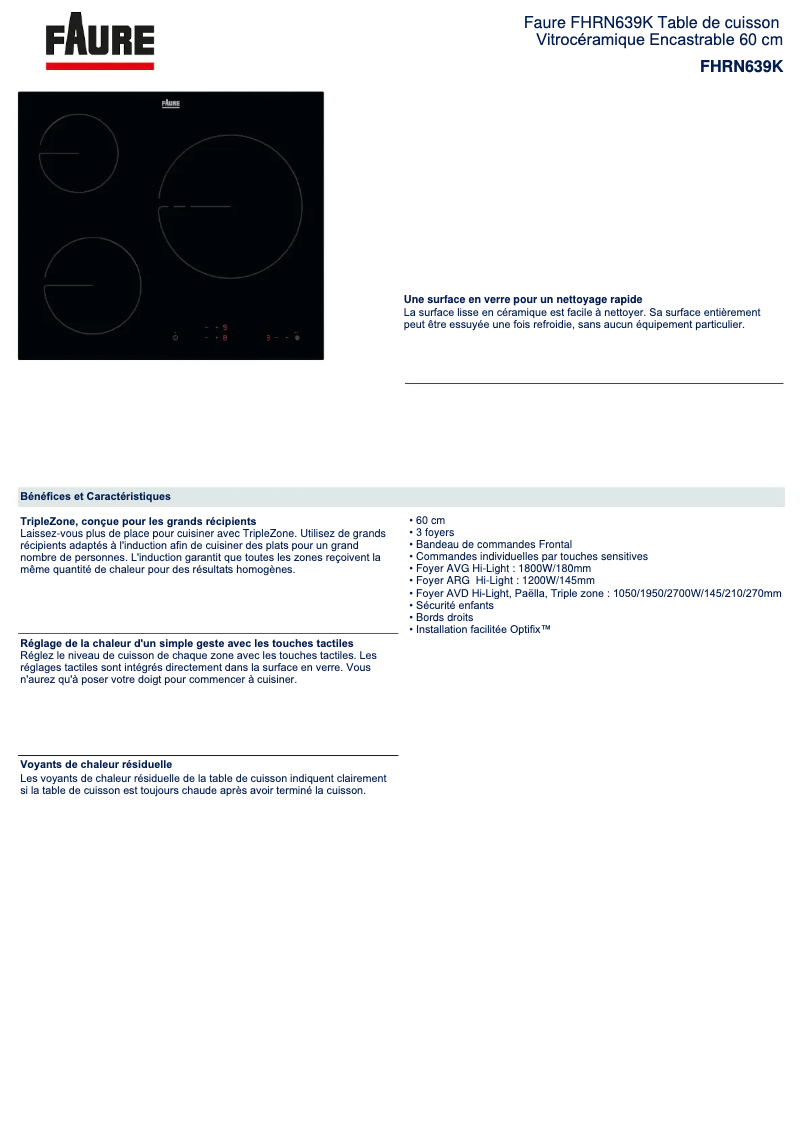 Página 1 del manual Ficha técnica Faure FHRN639K