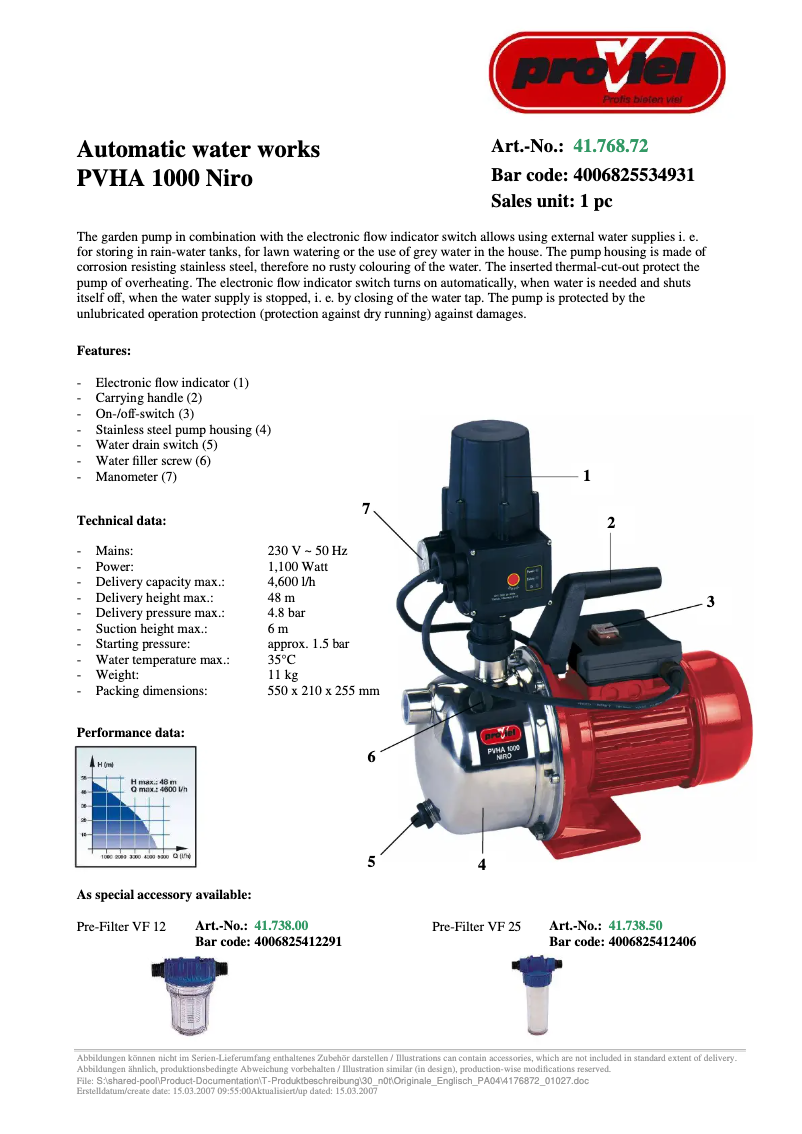 Page n°1 - Manuel utilisateur Proviel PVHA 1000 Niro