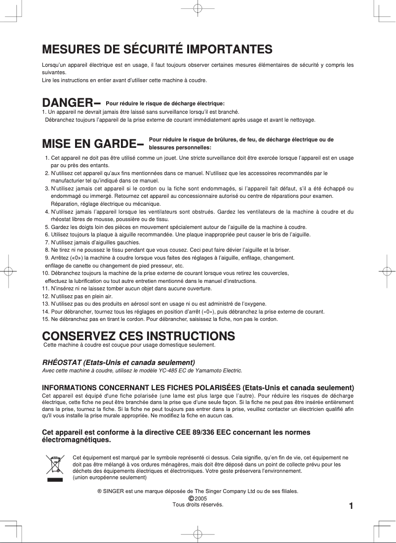 Page 1 de la notice Manuel utilisateur Singer Confidence Quilter 7469Q