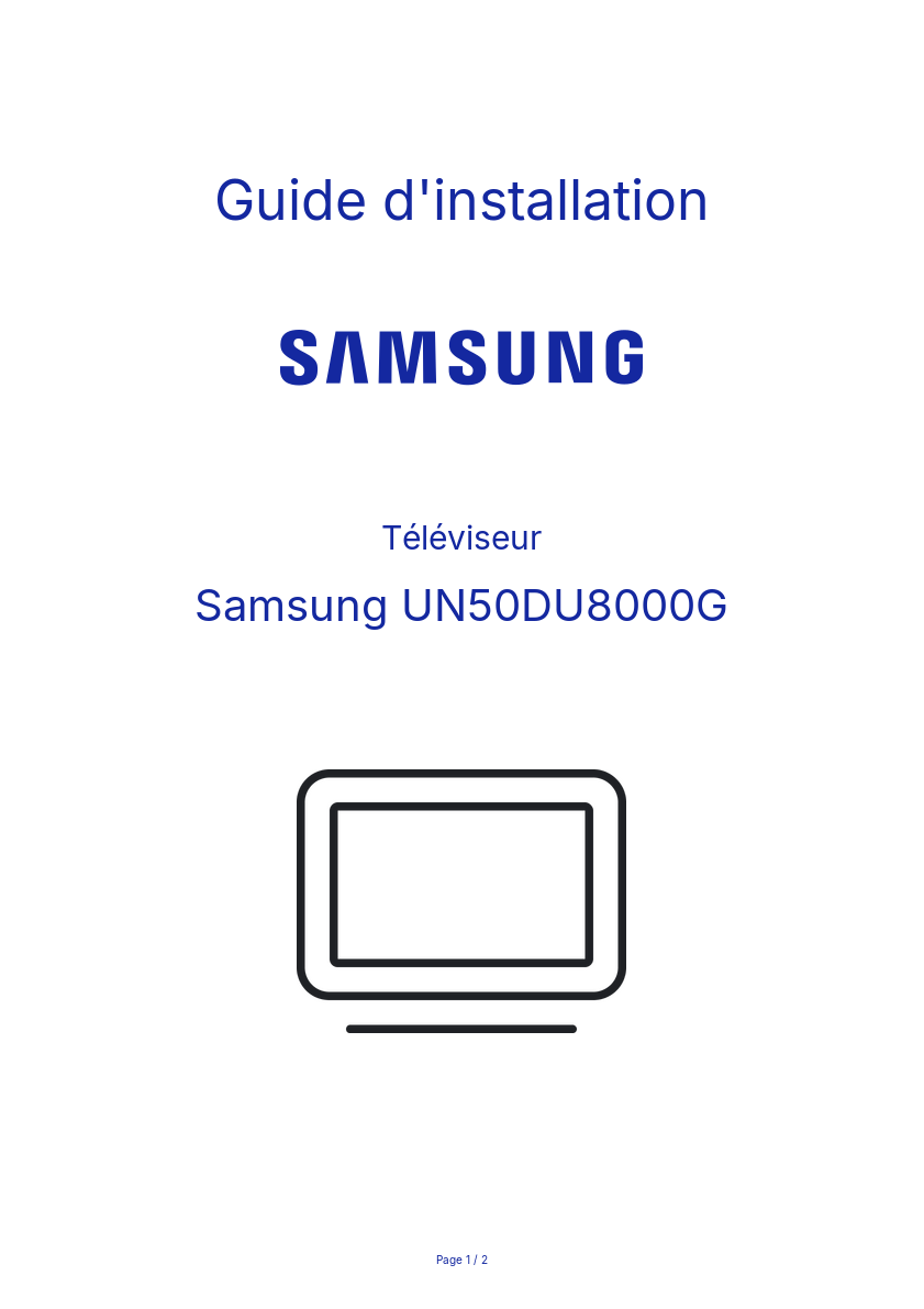 Page n°1 - Guide d'installation Samsung UN50DU8000G