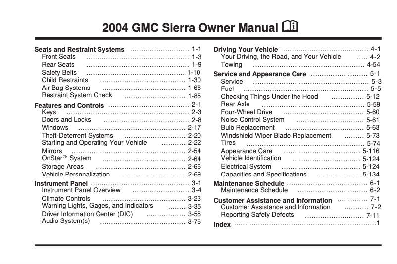 Page 1 de la notice Manuel utilisateur GMC Sierra (2004)