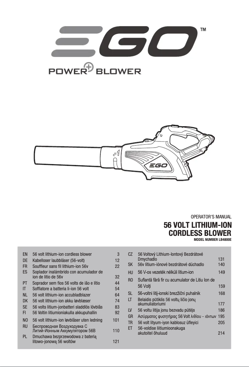 Página 1 del manual Manual de usuario EGO LB4800E