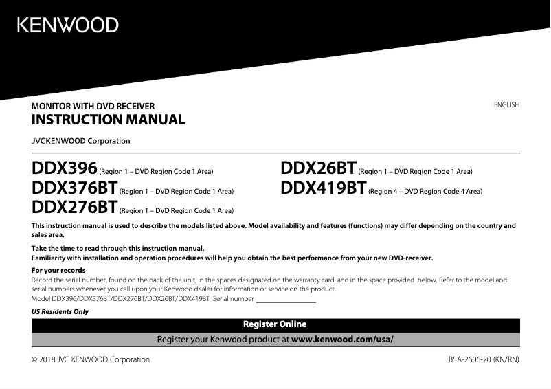 Image de la première page du manuel de l'appareil DDX-26BT