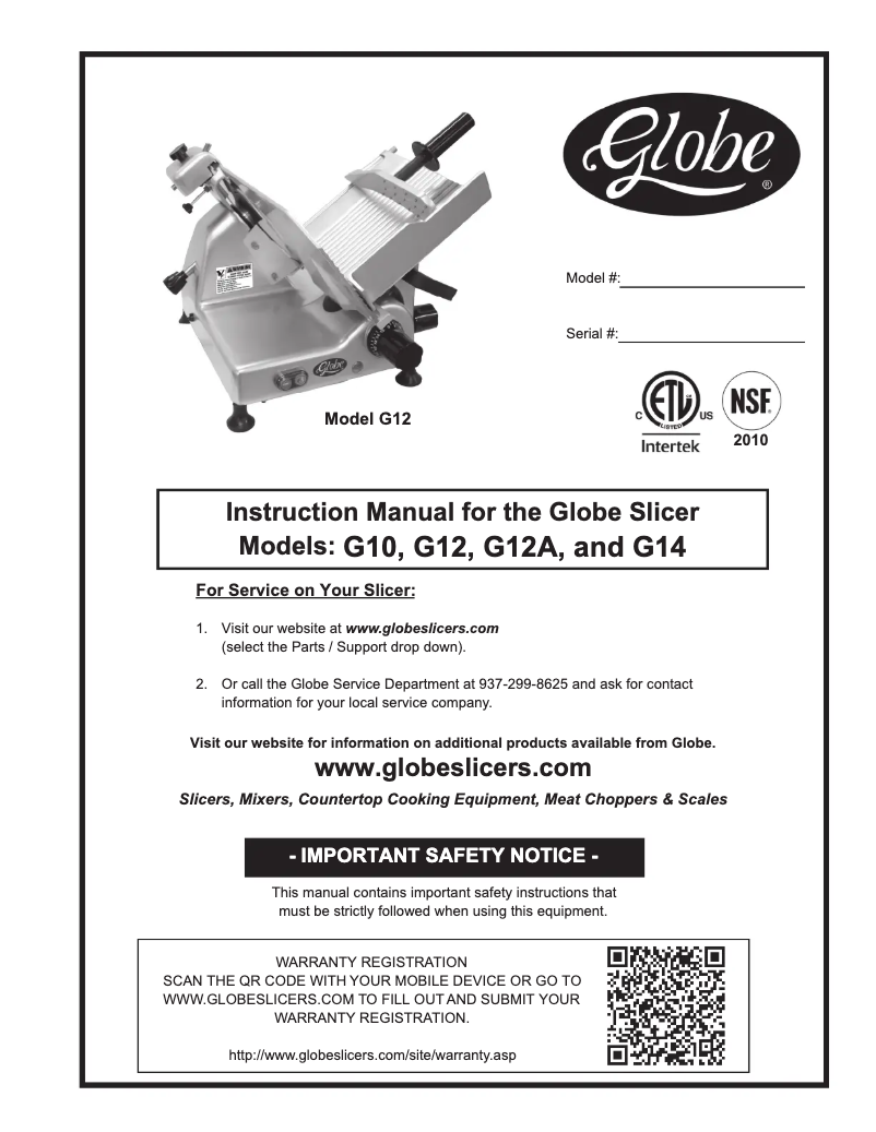 Página 1 del manual Manual de uso y mantenimiento Globe G12A