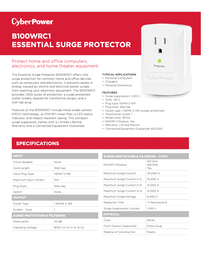 Página 1 del manual Información de garantía CyberPower B100WRC1
