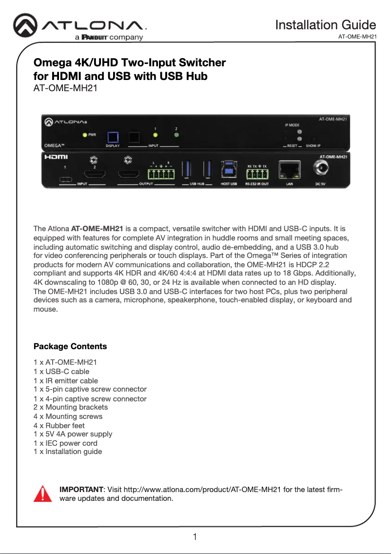 Image de la première page du manuel de l'appareil AT-OME-MH21