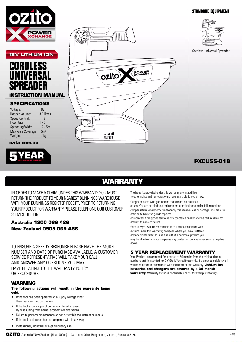 Page n°1 - Manuel utilisateur Ozito PXCUSS-018