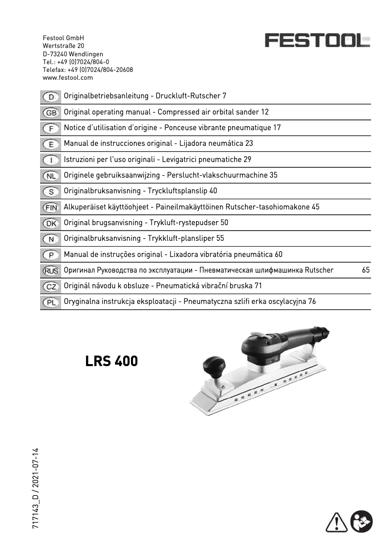 Page n°1 - Manuel utilisateur Festool LRS 400