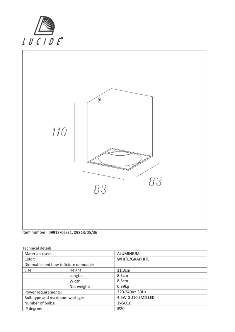 Page n°1 - Manuel utilisateur Lucide Bentoo 09913/05/36