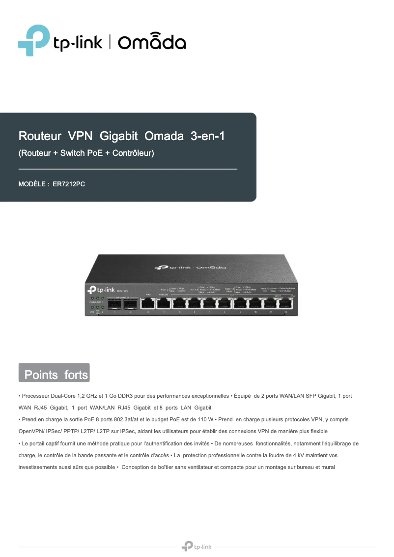 Page 1 de la notice Manuel utilisateur TP-Link ER7212PC