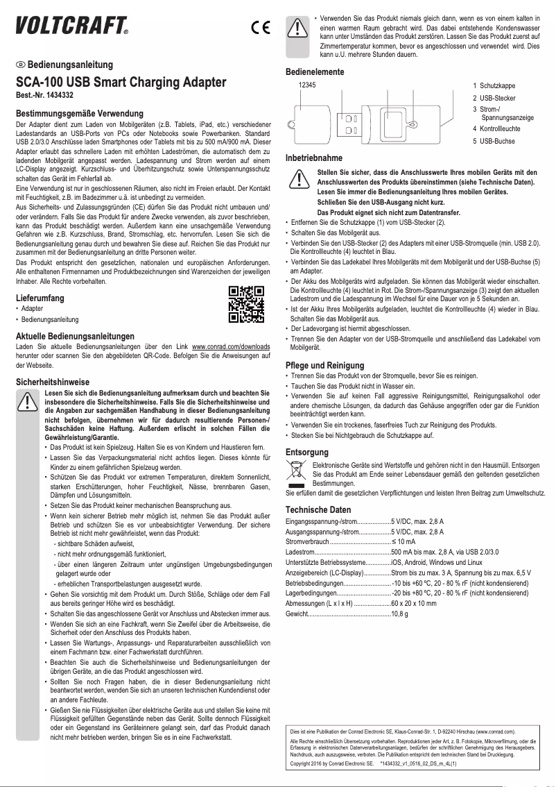 Page n°1 - Manuel utilisateur Voltcraft SCA-100