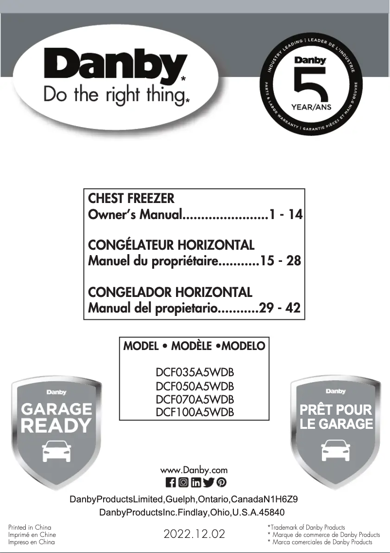 Image de la première page du manuel de l'appareil DCF035A5WDB