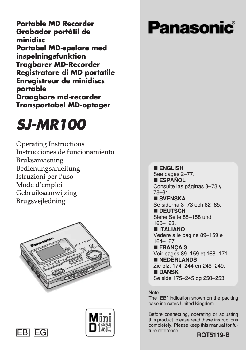 Page n°1 - Manuel utilisateur Panasonic SJ-MR100