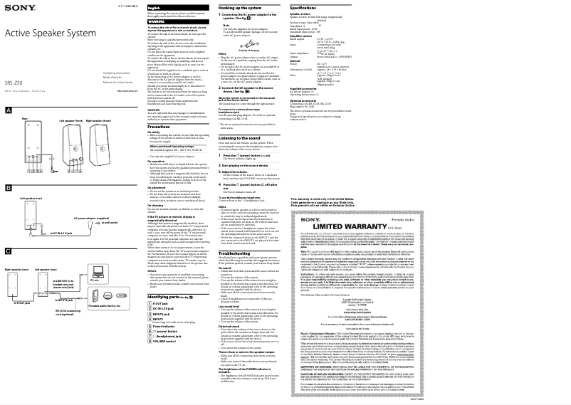 Page n°1 - Manuel utilisateur Sony SRS-Z50