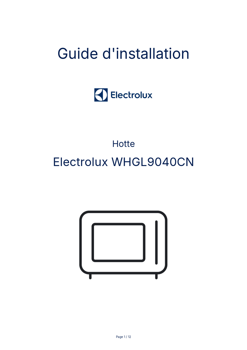 Page n°1 - Guide d'installation Electrolux WHGL9040CN