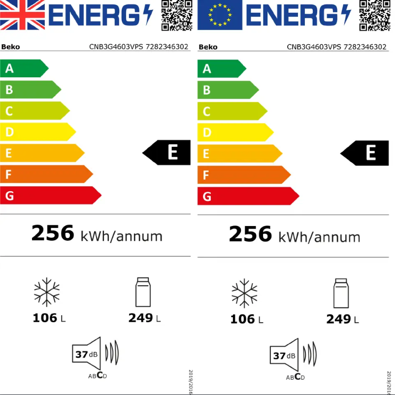 Page 1 de la notice Label énergétique Beko CNB3G4603VPS