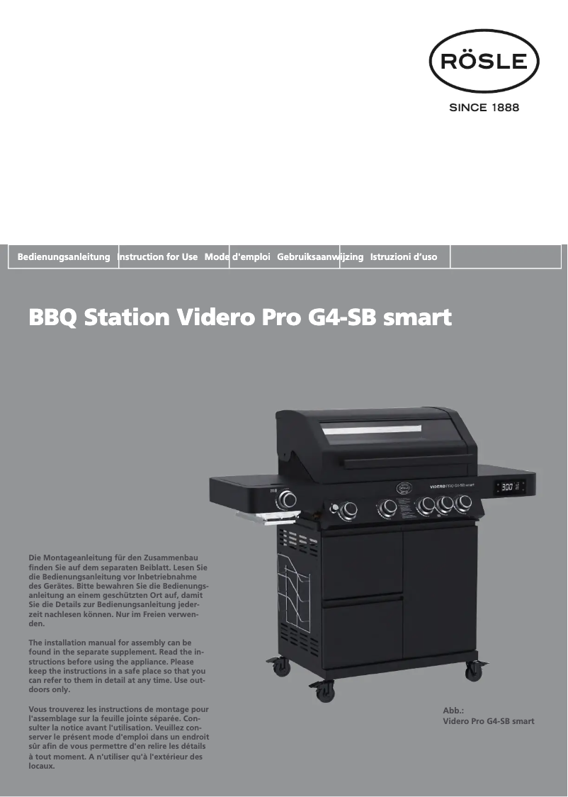 Page 1 de la notice Manuel utilisateur Roesle VIDERO PRO G4-SB smart