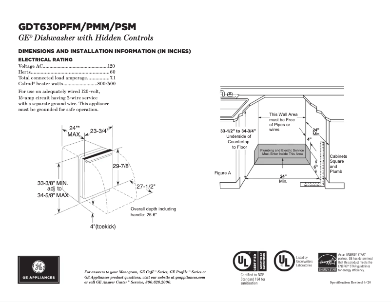 Page n°1 - Fiche technique GE GDT630PSMSS