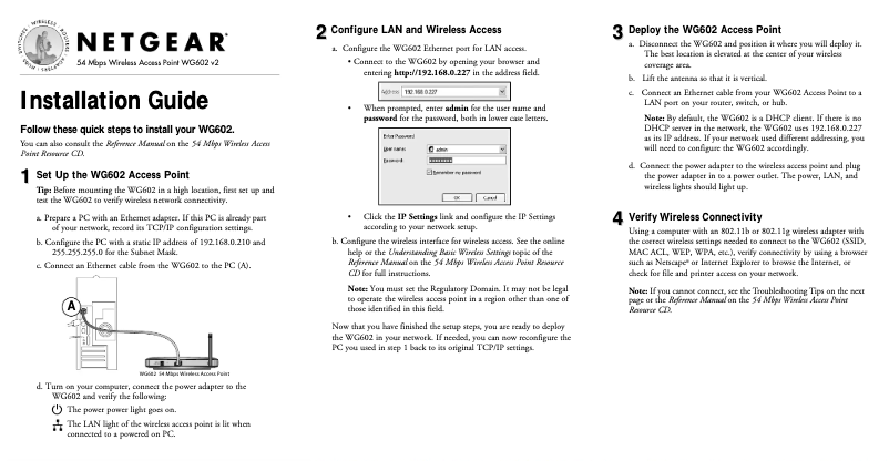 Page 1 de la notice Guide d'installation Netgear WG602v2