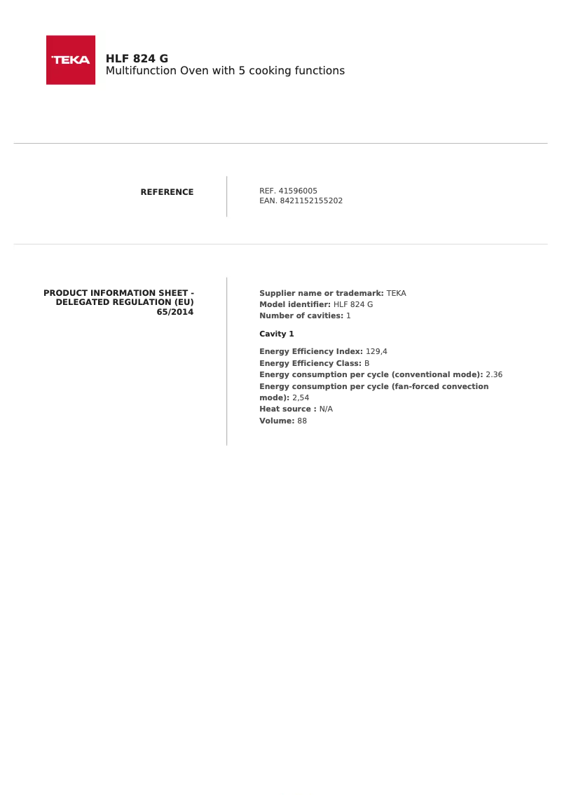 Page 1 de la notice Fiche technique Teka HLF 824