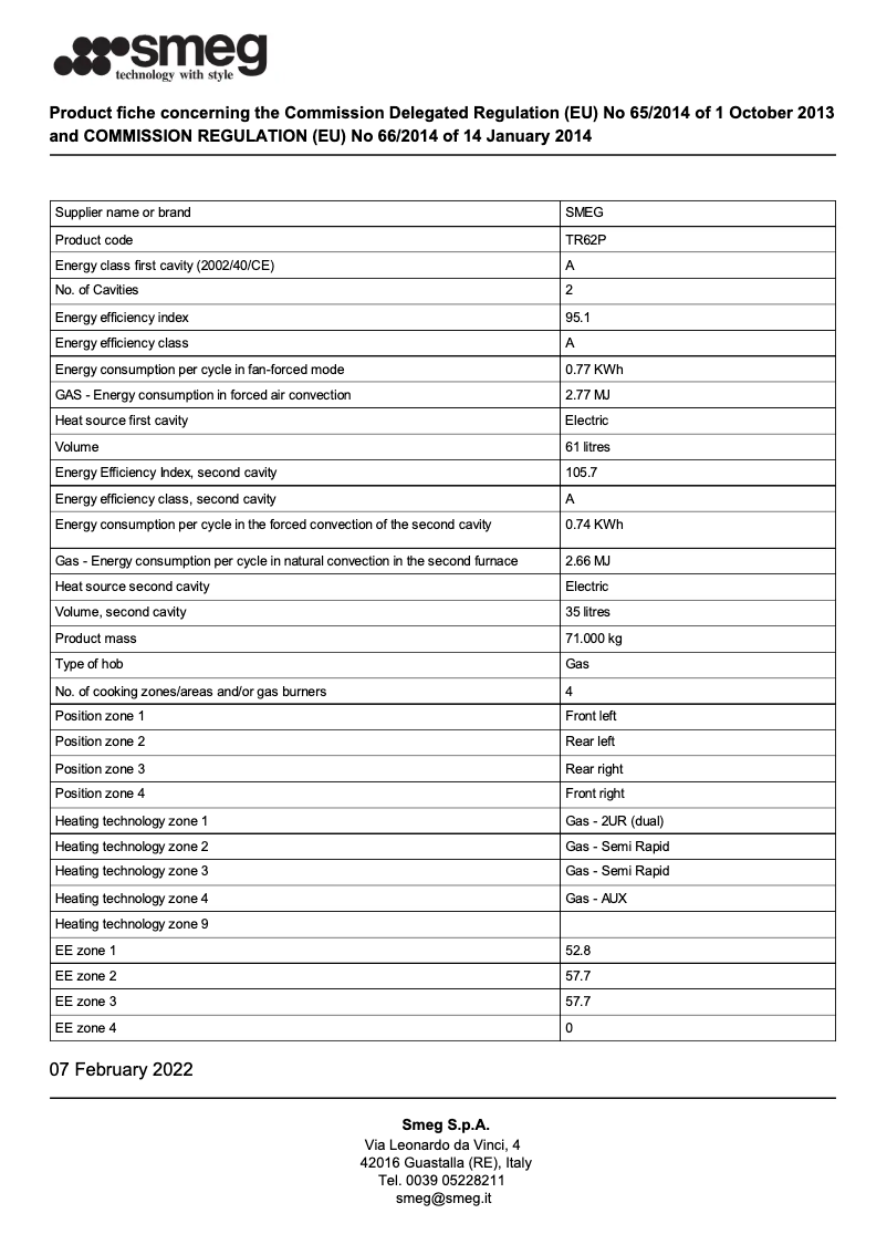 Page 1 de la notice Brochure Smeg TR62P
