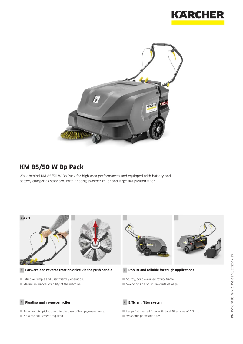Página 1 del manual Ficha técnica Kärcher KM 85/50 W Bp Pack