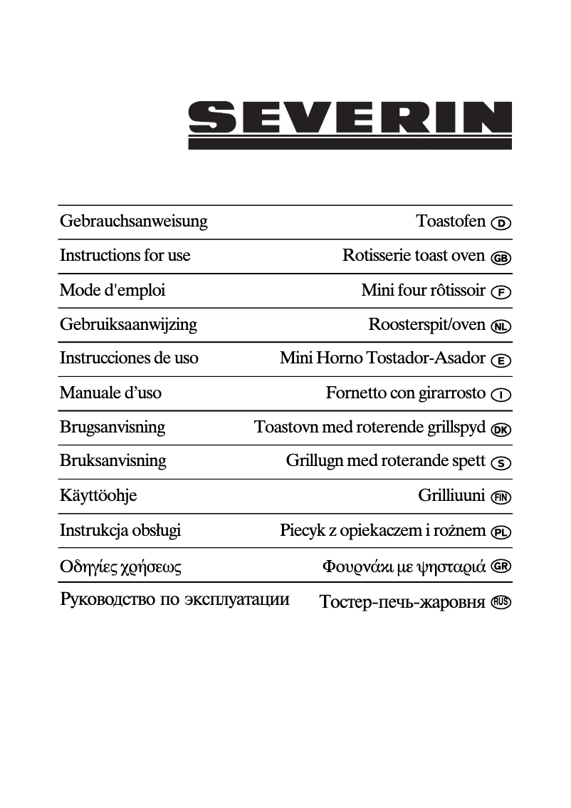 Page 1 de la notice Manuel utilisateur Severin TO 9260