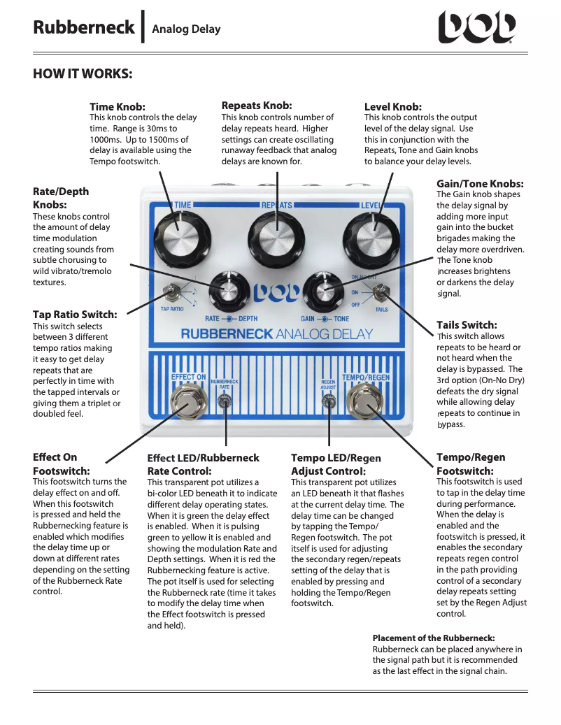 Page n°1 - Manuel utilisateur DOD Rubberneck Analogue Delay
