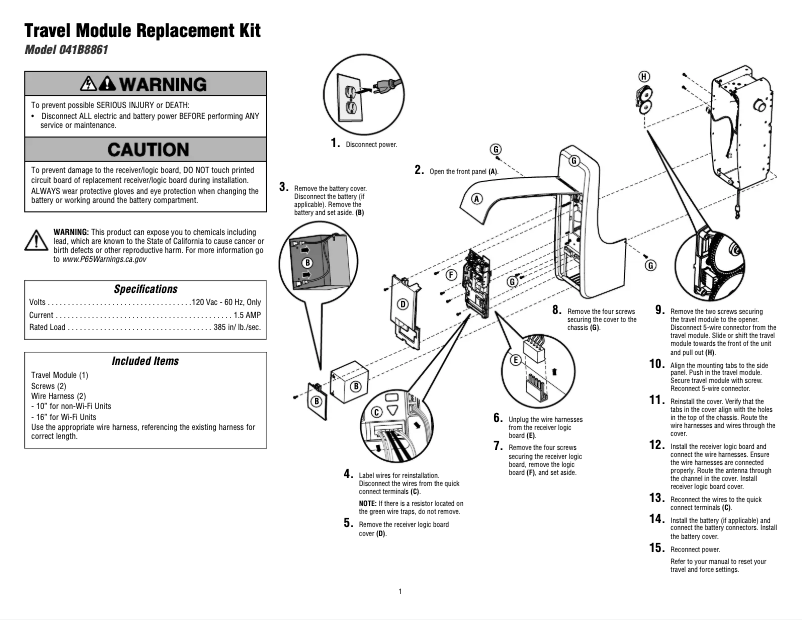 Page 1 de la notice Manuel utilisateur LiftMaster 041B8861