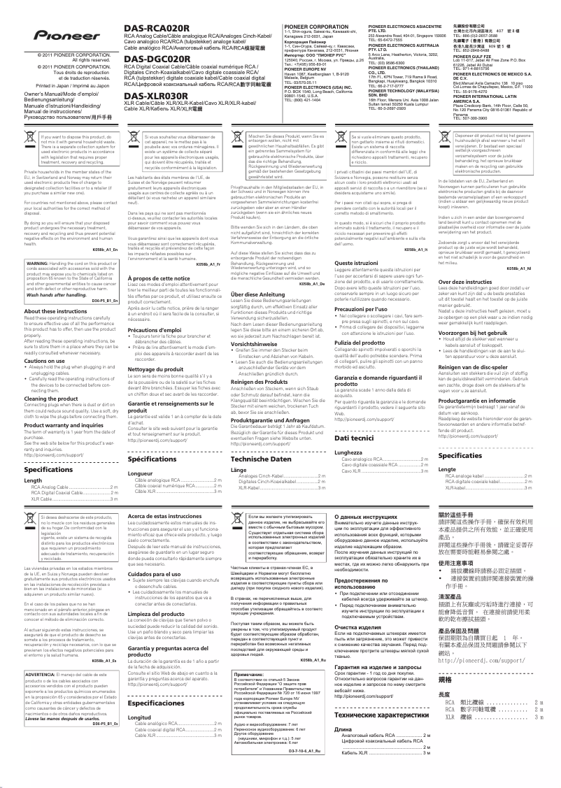 Page n°1 - Manuel utilisateur Pioneer DAS-DGC020R