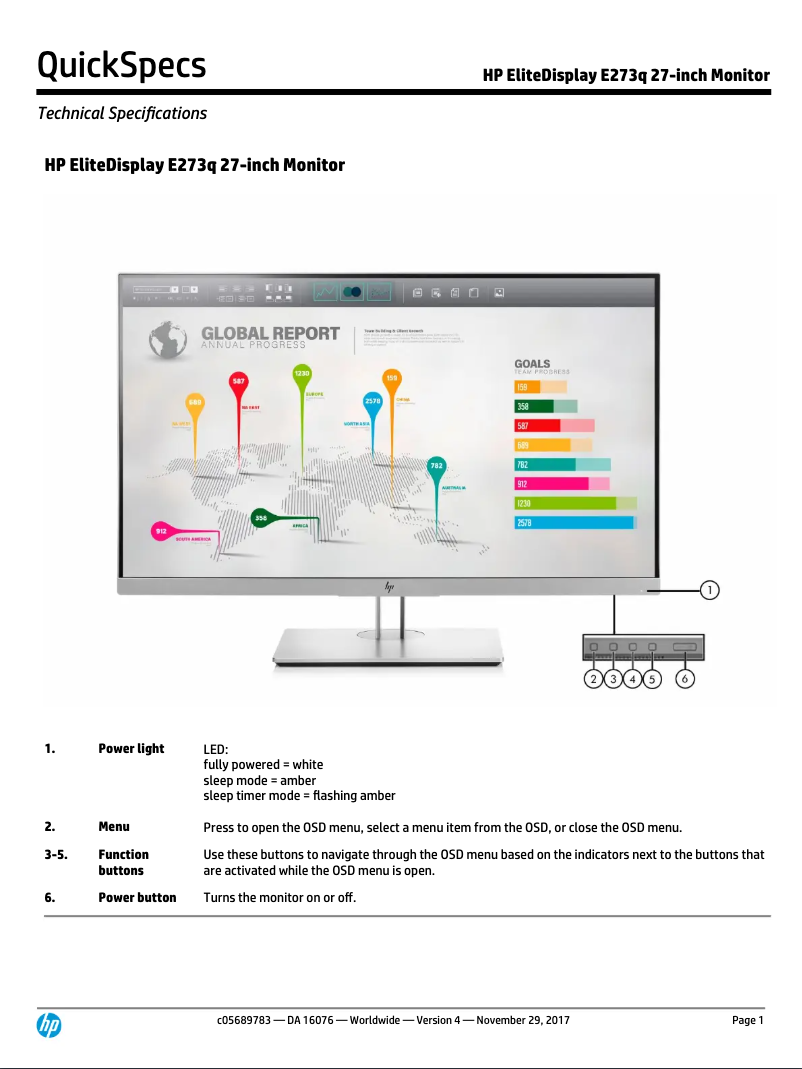 Page 1 de la notice Fiche technique HP EliteDisplay E273q