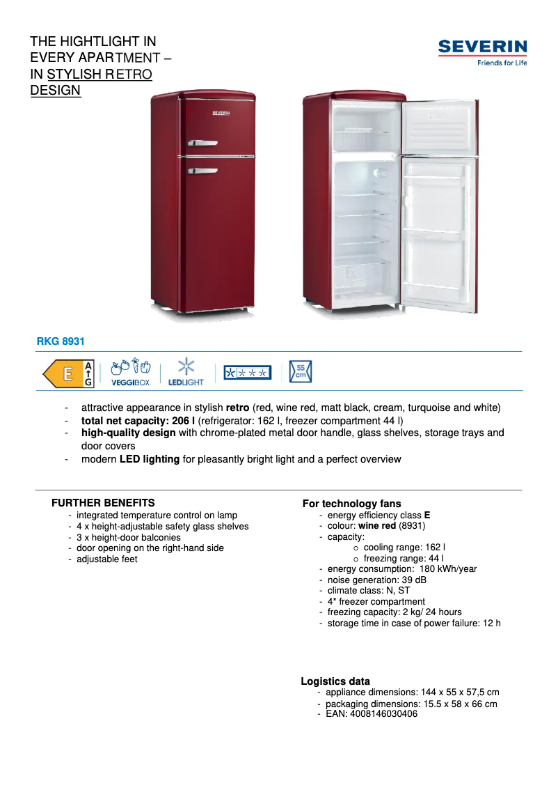 Page 1 de la notice Fiche technique Severin RKG 8931