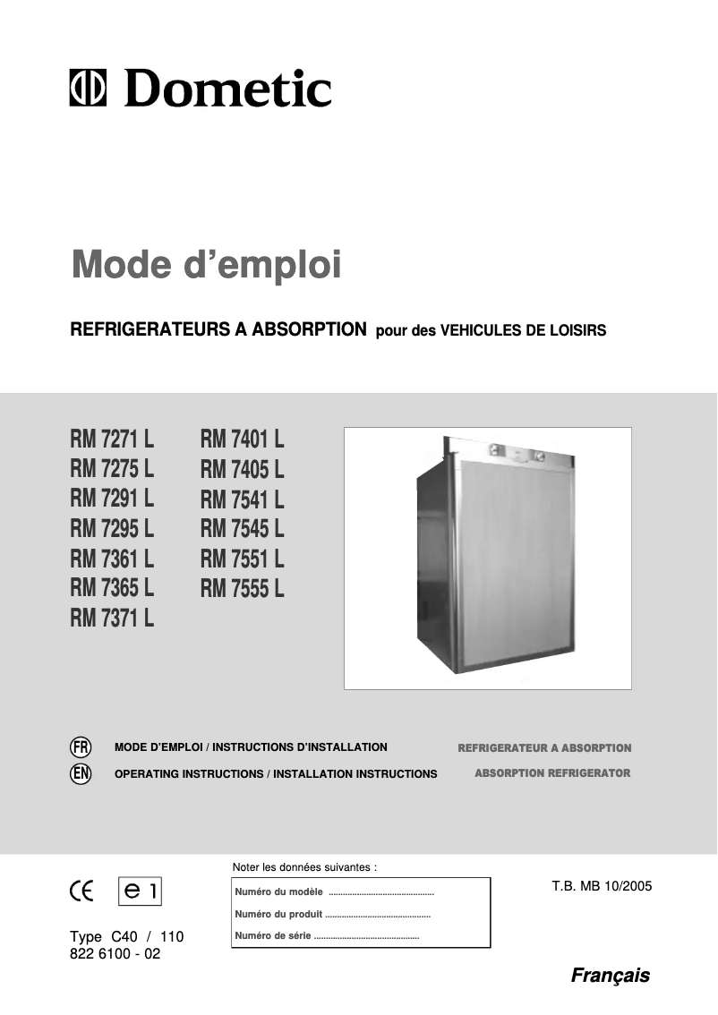 Image de la première page du manuel de l'appareil RM 7405 L