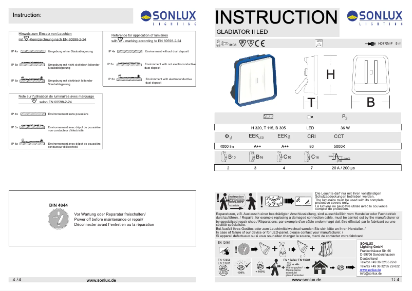 Page n°1 - Manuel utilisateur Sonlux Gladiator II LED