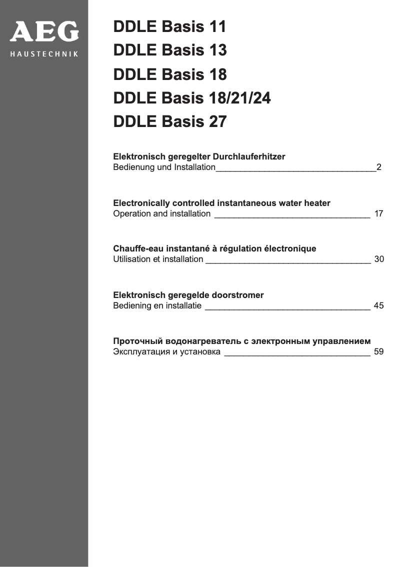 Page n°1 - Manuel utilisateur AEG DDLE Basis 18/21/24