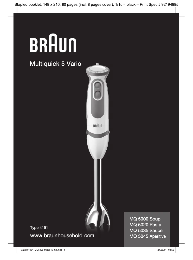 Page 1 de la notice Manuel utilisateur Braun Multiquick 5 Vario MQ 5000 Soup