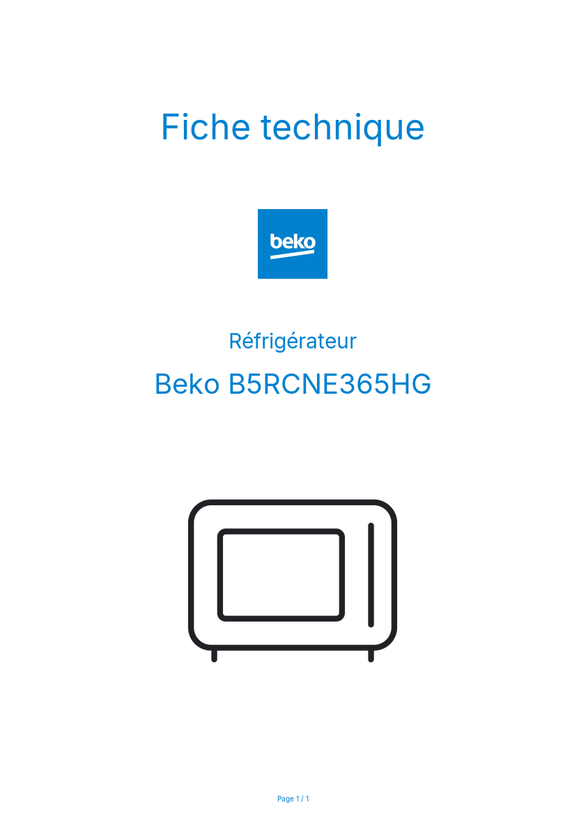 Page n°1 - Fiche technique Beko B5RCNE365HG