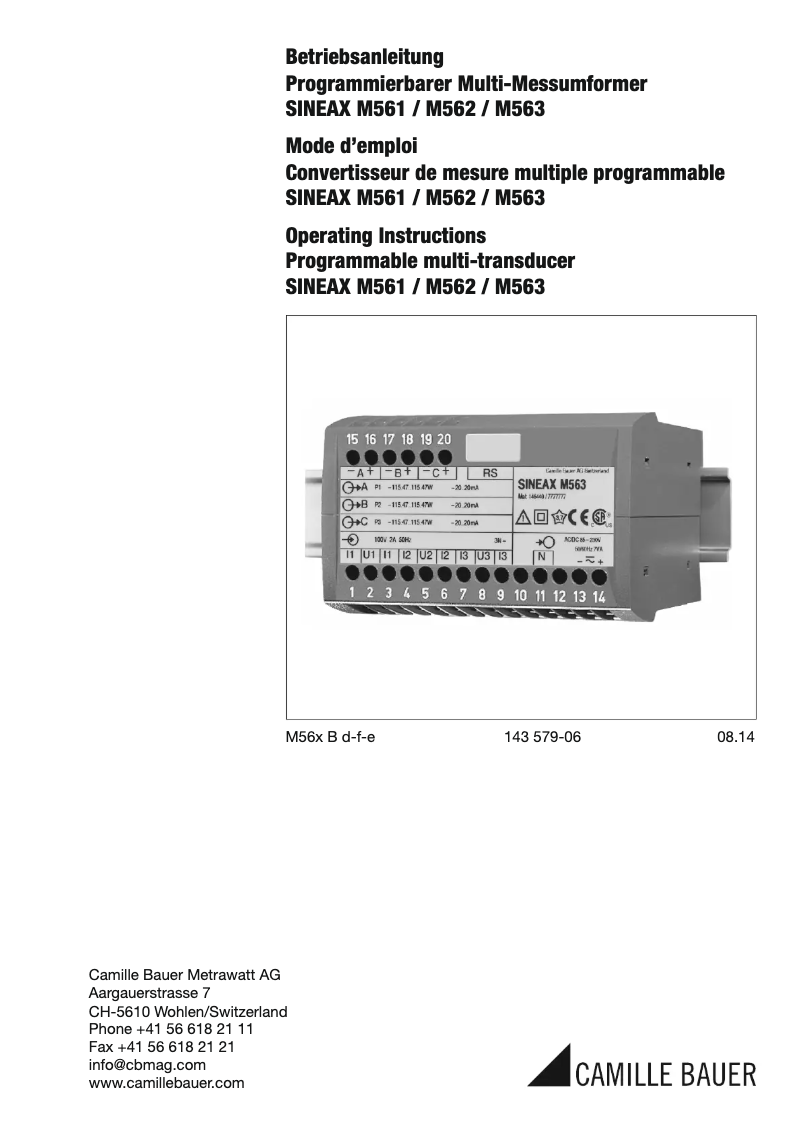 Page n°1 - Manuel utilisateur Camille Bauer Sineax M561