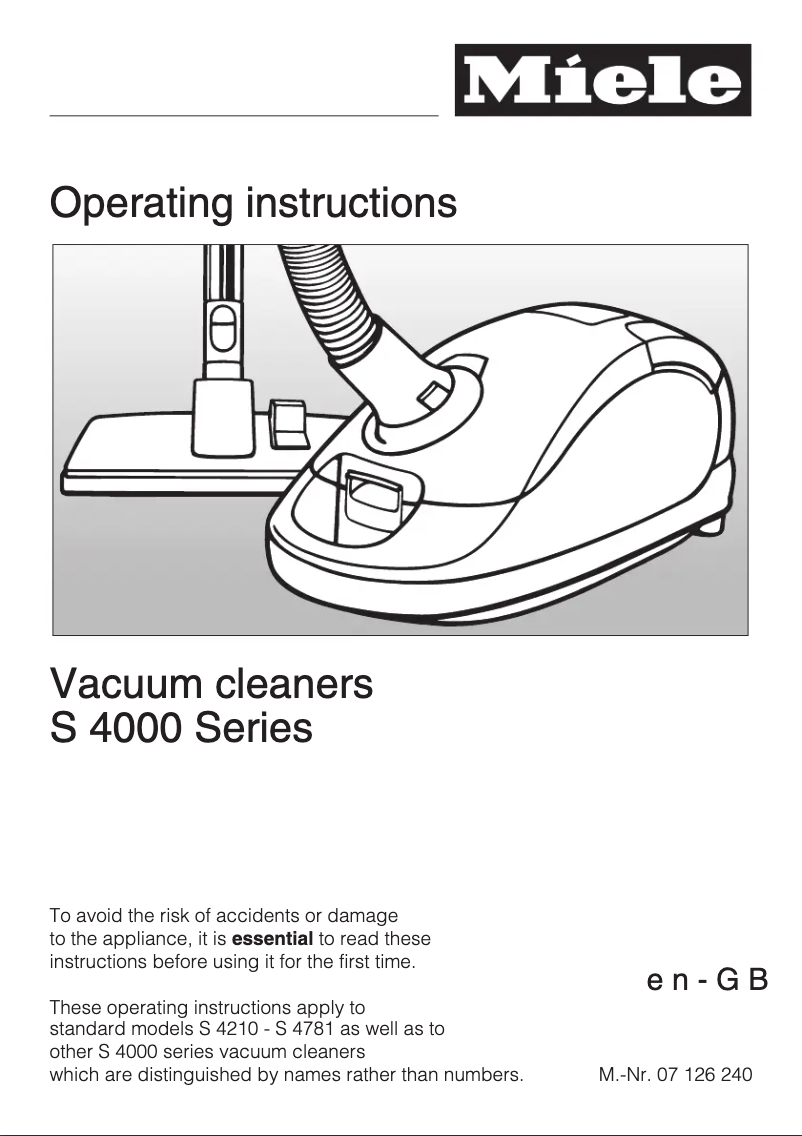 Page n°1 - Manuel utilisateur Miele S 4282