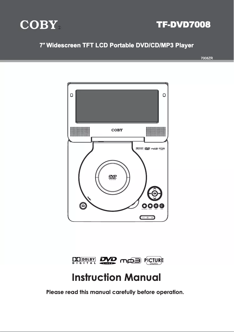 Page 1 de la notice Manuel utilisateur Coby TF-DVD7008